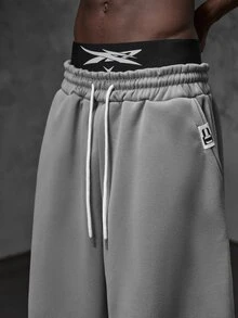 NEON BLANC Men's Spring/Autumn Casual Loose Long Pants Grey Reflective Panel Patchwork Trousers, Pocket, Sports, Streetwear - Light Grey - View 5