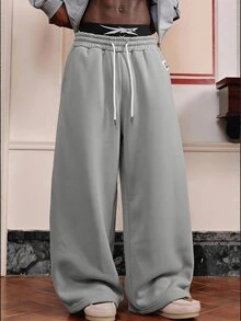 NEON BLANC Men's Spring/Autumn Casual Loose Long Pants Grey Reflective Panel Patchwork Trousers, Pocket, Sports, Streetwear - Light Grey - View 2