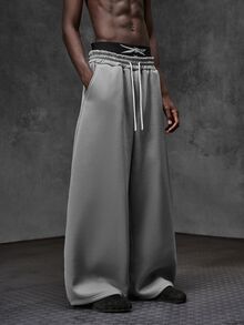 NEON BLANC Men's Spring/Autumn Casual Loose Long Pants Grey Reflective Panel Patchwork Trousers, Pocket, Sports, Streetwear - Light Grey - View 3