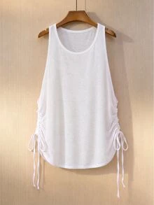 SHEIN PariChic Tank Top Olahraga Leher Bulat dengan Tali Serut Minimalis dan Serbaguna - Putih - View 9