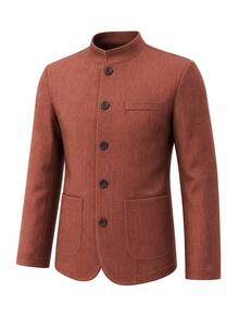 Manfinity Mode Blazer de un solo pecho de color sólido para hombre - Óxido marrón - Ver 3