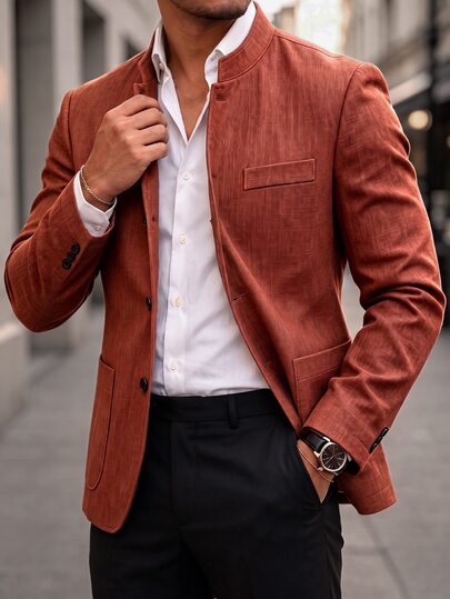 Manfinity Mode Blazer de un solo pecho de color sólido para hombre