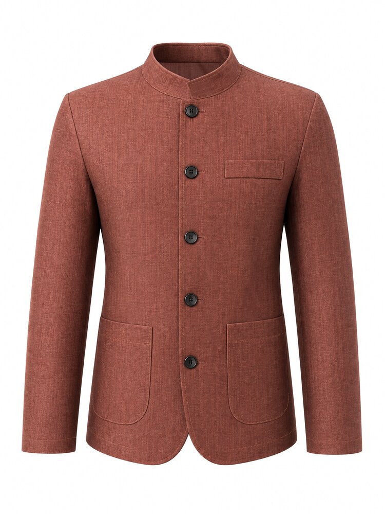 Manfinity Mode Blazer de un solo pecho de color sólido para hombre - Óxido marrón - Añade 4
