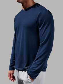 Manfinity Homme Kaos Pria Ukuran Besar Musim Gugur & Musim Dingin, Warna Biru Tua, Hadiah Bertema Milenium yang Sempurna untuk Halloween & Natal - Royal Blue - View 3