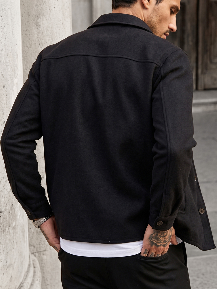 Manfinity CasualCool Men's Black Lapel Casual Long Sleeve Loose Overcoat - Black - View 2