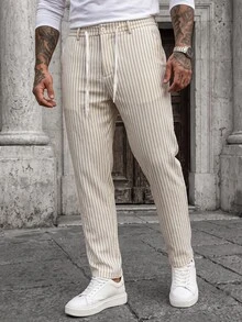 Manfinity CasualCool Men Striped Print Drawstring Waist Pants - Khaki - View 5