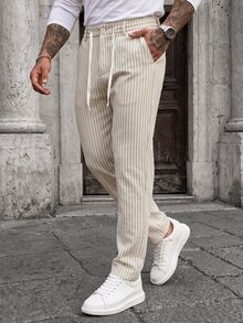 Manfinity CasualCool Men Striped Print Drawstring Waist Pants - Khaki - View 3