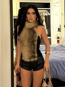 AfricaSnchz Y2K Ombre Furry Patchwork Sheer Mesh Sexy Bodycon Camisole - Multicolor - View 3