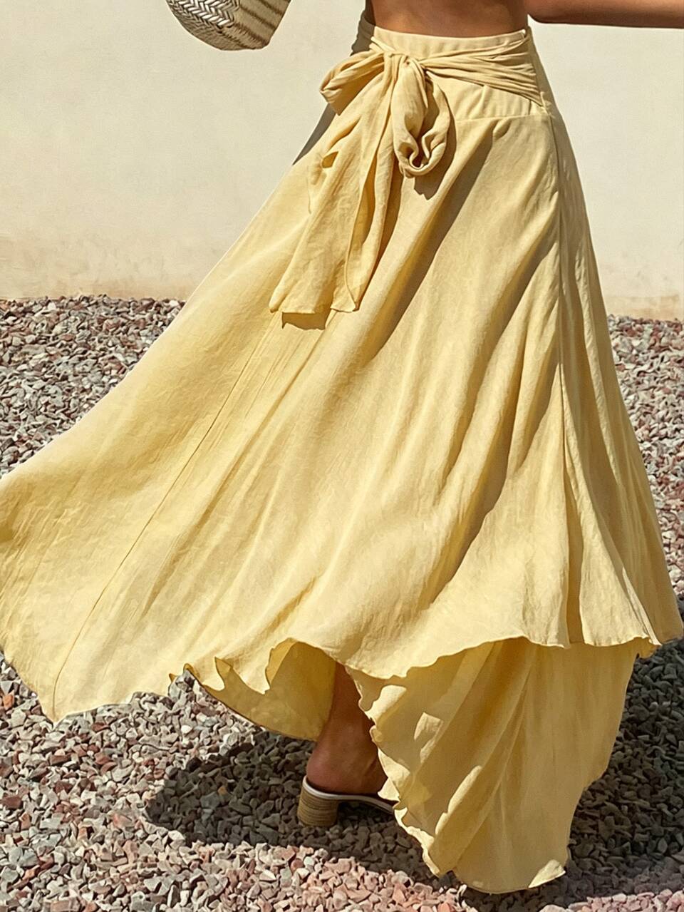 Women's Solid Color Waist Tie Asymmetric Hem Casual Skirt Vacation