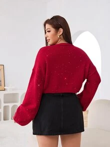 Solflare Plus Size Women's Solid Color Casual Versatile Daily Cardigan - Red - View 2