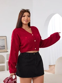Solflare Plus Size Women's Solid Color Casual Versatile Daily Cardigan - Red - View 6