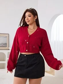 Solflare Plus Size Women's Solid Color Casual Versatile Daily Cardigan - Red - View 3