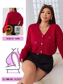 Solflare Plus Size Women's Solid Color Casual Versatile Daily Cardigan - Red - View 1