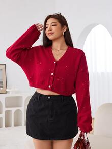 Solflare Plus Size Women's Solid Color Casual Versatile Daily Cardigan - Red - View 5