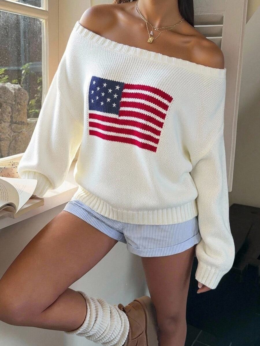 SHEIN Teen Girls Casual Striped Knit Sweater, Minimalist Fashion, Suitable For Daily Wear, Autumn, Winter - White - View 1
