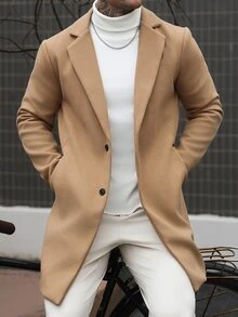 Manfinity CasualCool En's Solid Color Pocket & Button Front Long Sleeve Overcoat, Autumn Fall Clothes, Winter Ceremony - Grey - View 8