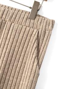 GlowEve CURVE Plus Size Women's Elegant Soft Form Contrast Color Ribbed Knit Brushed Fleece Sweatshirt Pants 2 Pieces Set Black Beige Autumn Airport Office Winter - Multicolor - View 7