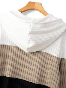 GlowEve CURVE Plus Size Women's Elegant Soft Form Contrast Color Ribbed Knit Brushed Fleece Sweatshirt Pants 2 Pieces Set Black Beige Autumn Airport Office Winter - Multicolor - View 3
