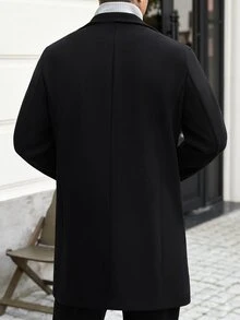 Manfinity CasualCool Men's Solid Color Pocket & Button Front Long Sleeve Overcoat, Autumn Fall, Winter Ceremony - Black - View 2