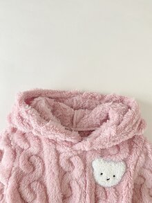 SHEIN Playful Pals 幼女連帽毛絨洋裝 甜美可愛 粉色麻花編織熊貼布 長袖加厚 戶外度假冬季保暖 公主大姊 A字版型 - 淺粉色 - 查看 6