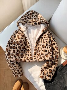 SHEIN 1pc Tween Girls' Soft Fuzzy Jacket, Elegant & Noble Long Sleeve Short Slim Fit Hooded Coat, Suitable For Autumn/Winter - White - View 4