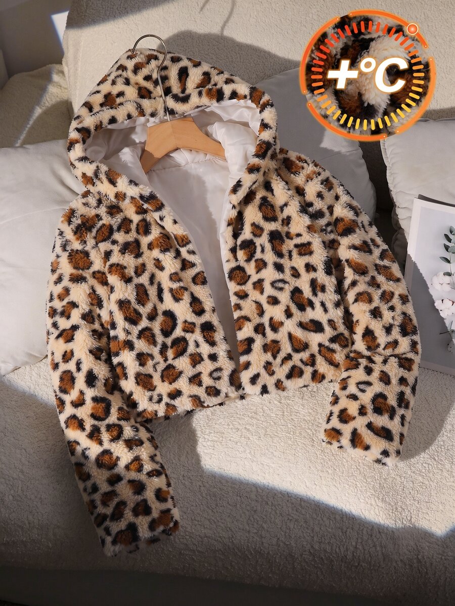 SHEIN 1pc Tween Girls' Soft Fuzzy Jacket, Elegant & Noble Long Sleeve Short Slim Fit Hooded Coat, Suitable For Autumn/Winter - White - View 1