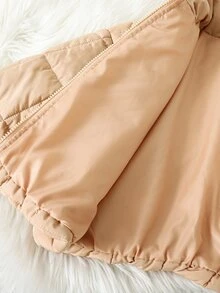 SHEIN 青少年女孩美式復古短版冬季加厚棉襖 - 卡其色 - 查看 9