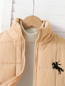 SHEIN 青少年女孩美式復古短版冬季加厚棉襖 - 卡其色 - 查看 7