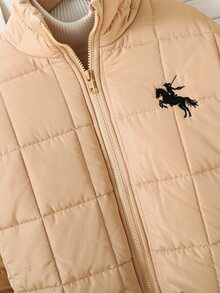 SHEIN 青少年女孩美式復古短版冬季加厚棉襖 - 卡其色 - 查看 5
