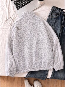 SHEIN 青少年女孩豹紋長袖拉鍊休閒夾克 - 白色 - 查看 3