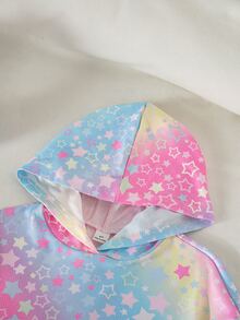 SHEIN 女童馬卡龍漸層星星連帽套裝，休閒柔軟長袖兩件式套裝 - 彩色 - 查看 5