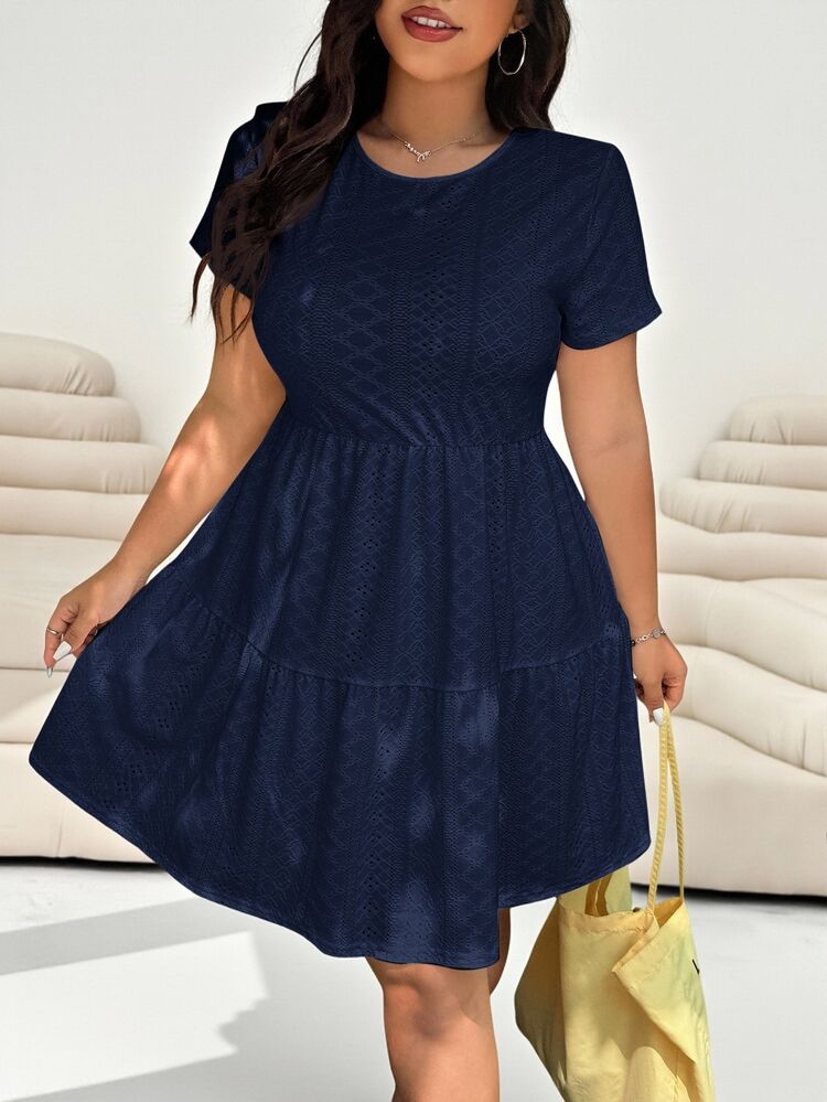 Solflare Plus Size Solid Color Waist Defined Casual Dress For Summer,Teacher Outfits For Women - Navy Blue - View 5