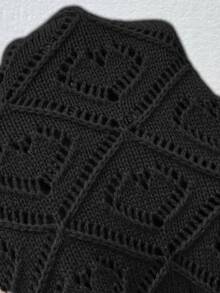 Chikora Plus Size Solid Color Front Button Elegant Commuter Long Sleeve Cardigan/Winter Fall - Black - View 7