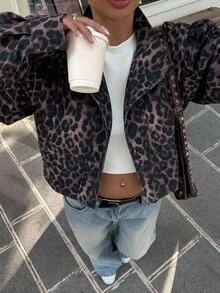 Muchica Women's Leopard Print Casual Versatile Daily Wear Long Sleeve Jacket - Brown - View 7