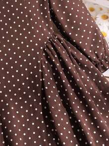 Genkimix Kids Toddler Girls Polyester Square Neck Long Sleeve Botanical Zip Ruffle Short A-Line Regular Fit Dress Birthday Party Fall - Coffee - View 4