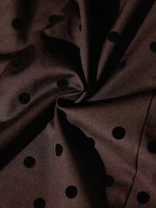 Aveloria Modichic 复古植绒波尔卡圆点垫肩不对称手工纽扣深 V 领系带腰夹克和松紧腰阔腿裤两件套 - 咖啡棕 - 查看 7