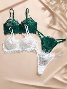 Charlaine 4pcs/Set Women Lace Sexy Lingerie Set - Multicolor - View 3