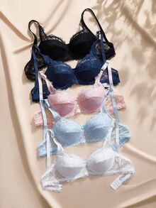 Charlaine Women's Solid Color Lace Bra 5pcs Set Sexy Lingerie - Multicolor - View 1
