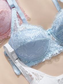 Charlaine Women's Solid Color Lace Bra 5pcs Set Sexy Lingerie - Multicolor - View 4