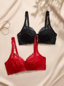 Charlaine 2packs Floral Lace Underwire Bra Lingerie - Multicolor - View 3
