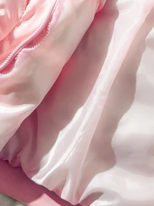 SHEIN 青少年女孩極簡舒適大廓型短版立領加厚棉襖外套，粉色，適合戶外與學校穿著 - 淺粉色 - 查看 7