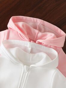SHEIN Vintaside Kids 女嬰休閒純色保暖內裡連帽拉鍊外套，適合秋冬穿著 - 彩色 - 查看 7