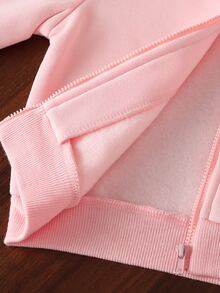 SHEIN Vintaside Kids 女嬰休閒純色保暖內裡連帽拉鍊外套，適合秋冬穿著 - 彩色 - 查看 3