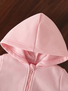 SHEIN Vintaside Kids 女嬰休閒純色保暖內裡連帽拉鍊外套，適合秋冬穿著 - 彩色 - 查看 6