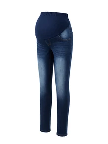 SHEIN Maternity Minimalist Washed Denim Long Pants - Dark Wash - View 3