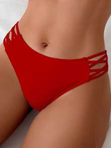 Vaytide 2025 Women Solid Color Cut-Out Sides Sexy Bikini Bottom Summer - Red - View 3