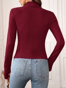 Easowa 女款秋冬休閒運動風保暖內裡修身輕量夾克，健身運動用，酒紅色 - 酒紅色 - 查看 2