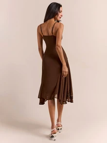 Enchnt Premium Pre-Fall Romantic Women's Elegant Vintage Brown Bugle Bead Embroidery Dress,Party Dress,Wedding Guest,Vacation Outfits,Birthday Dress - Coffee - View 8