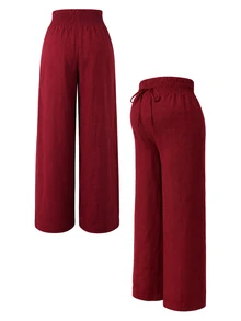 GentleRue Maternity Maternity Casual Loose Fit Pants Red Waist Tie Long Pants Photoshoot Fall - Burgundy - View 5
