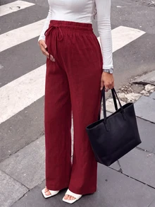 GentleRue Maternity Maternity Casual Loose Fit Pants Red Waist Tie Long Pants Photoshoot Fall - Burgundy - View 10